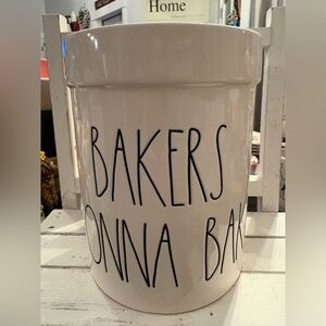 Rae Dunn White BAKERS GONNA BAKE Ceramic Crock with Black Lettering
